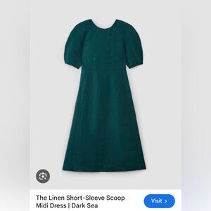 NWT Everlane Linen puff-sleeve midi dress, deep ocean green, sz 0